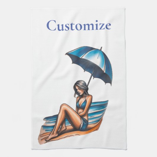 Bikini Girl Beach Napping Thunder_Cove Geschirrtuch (Vertikal)