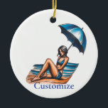 Bikini Girl Beach Napping Thunder_Cove Keramik Ornament<br><div class="desc">Bikini Girl Beach Napping unter einem Sonnenschirm,  um sich persönlich zu fühlen</div>