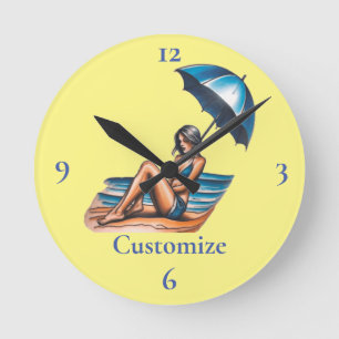 Bikini Girl Beach Napping Thunder_Cove Runde Wanduhr