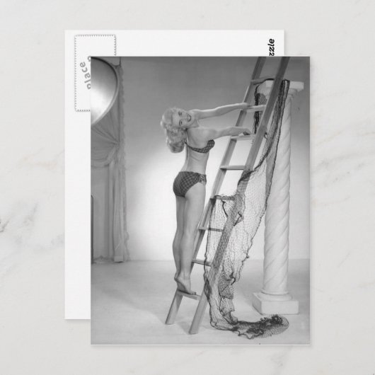 Bikini Girl Black and White Foto Postkarte (Vorne/Hinten)