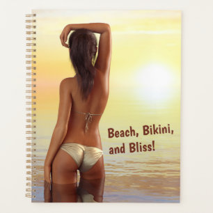 Bikini Girl Posing im Meer bei Sonnenuntergang Planer