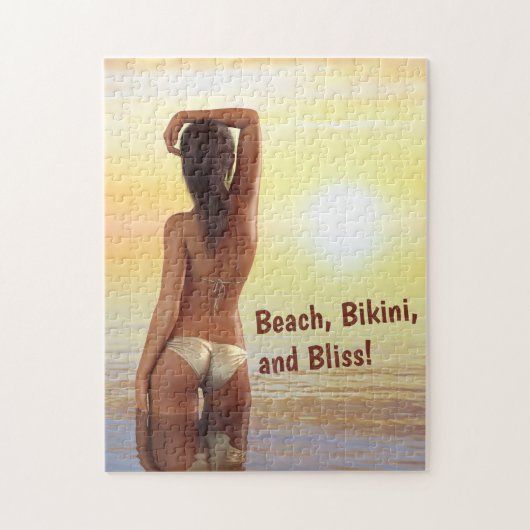 Bikini Girl Posing im Meer bei Sonnenuntergang Puzzle (Vertikal)