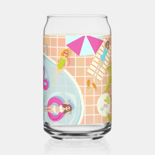 Bikini-Girls und Typ spielen Schwimmbadspiel Dosenglas