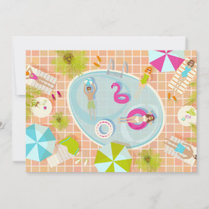 Bikini-Girls und Typ spielen Schwimmbadspiel Einladung