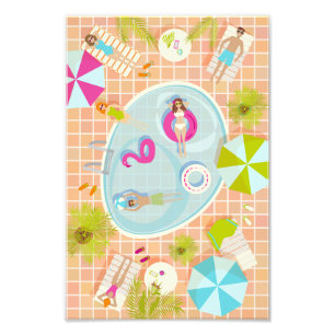 Bikini-Girls und Typ spielen Schwimmbadspiel Fotodruck