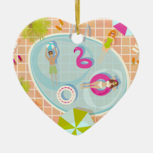Bikini-Girls und Typ spielen Schwimmbadspiel Keramik Ornament