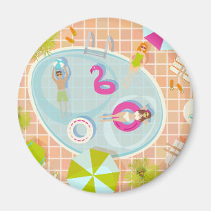 Bikini-Girls und Typ spielen Schwimmbadspiel Magnet