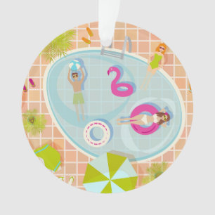 Bikini-Girls und Typ spielen Schwimmbadspiel Ornament