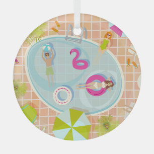 Bikini-Girls und Typ spielen Schwimmbadspiel Ornament Aus Glas
