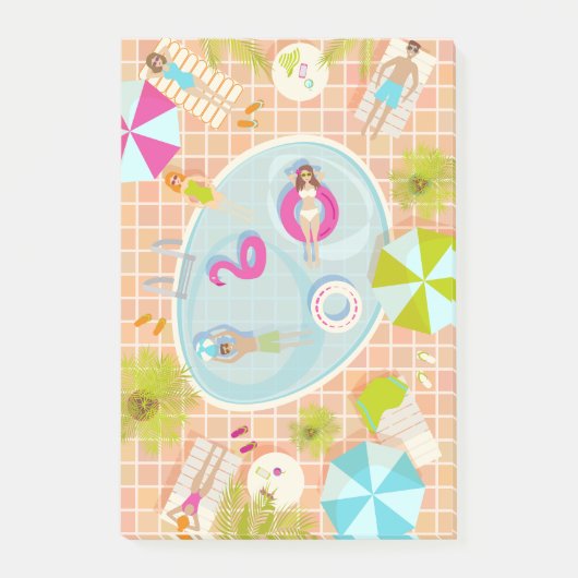 Bikini-Girls und Typ spielen Schwimmbadspiel Post-it Klebezettel (Vorderseite)