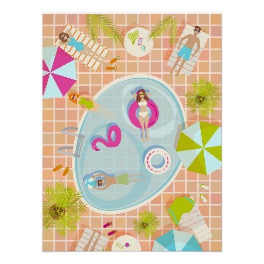 Bikini-Girls und Typ spielen Schwimmbadspiel Poster (Vorderseite)