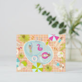 Bikini-Girls und Typ spielen Schwimmbadspiel Postkarte (Stehend Vorderseite)