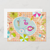 Bikini-Girls und Typ spielen Schwimmbadspiel Postkarte (Vorne/Hinten)