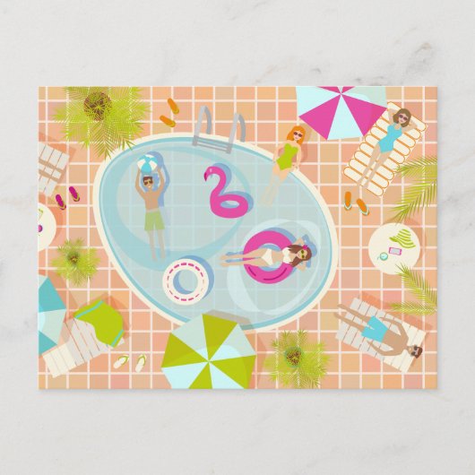 Bikini-Girls und Typ spielen Schwimmbadspiel Postkarte (Vorderseite)