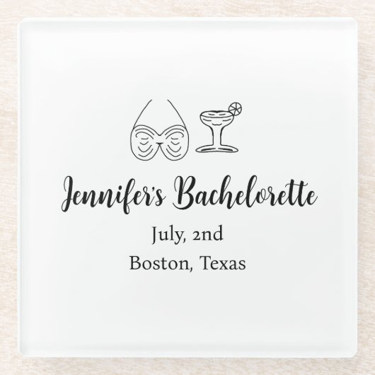 Bikini Glascocktail Junggeselinnen-Abschied Name Glasuntersetzer (Vorderseite)
