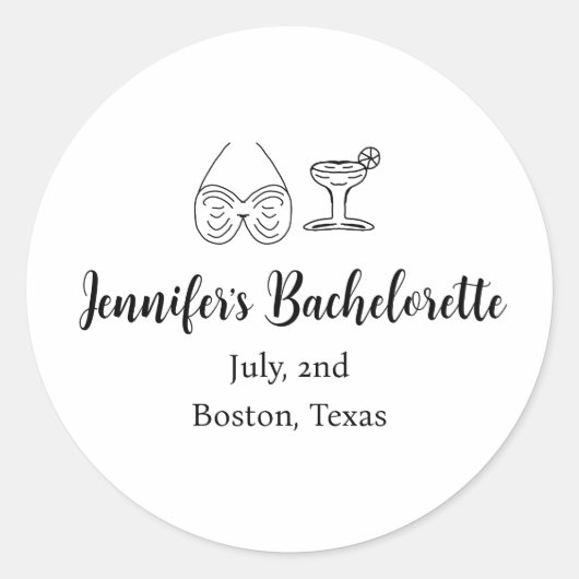 Bikini Glascocktail Junggeselinnen-Abschied Name Runder Aufkleber (Vorderseite)