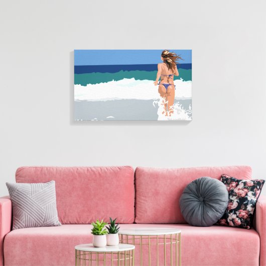 Bikini-Mädchen am Strand Leinwanddruck (Insitu (Wohnzimmer))