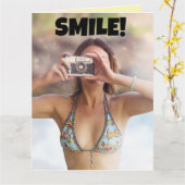 BIKINI MÄDCHEN "LÄCHELN!" SOMMER GEBURTSTAG! KARTE (Gelbe Blume)