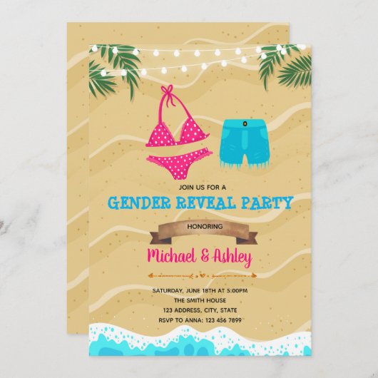 Bikini oder Vorstand verkürzen Gender Reveal Party Einladung (Vorne/Hinten)