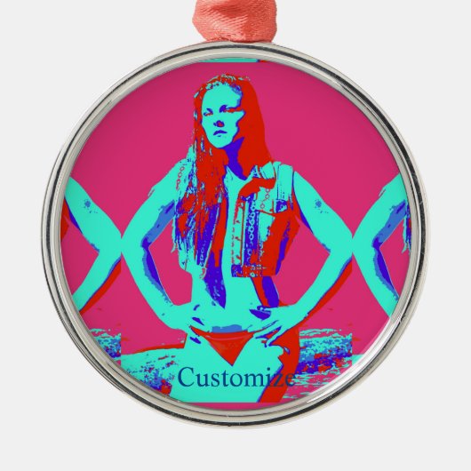 Bikini-Rotkopfmädchen Thunder_Cove Ornament Aus Metall (Vorne)