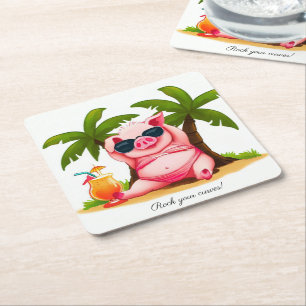 Bikini-Schwein Trinkuntersetzer Rechteckiger Pappuntersetzer
