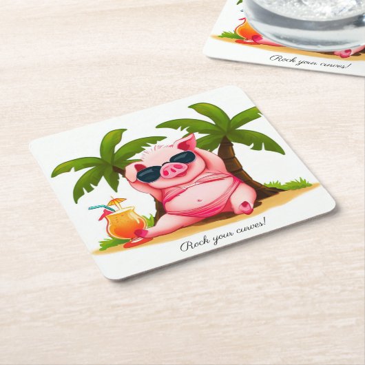 Bikini-Schwein Trinkuntersetzer Rechteckiger Pappuntersetzer (angewinkelt)