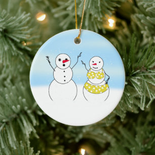 Bikini Time Snowmen Keramikornament