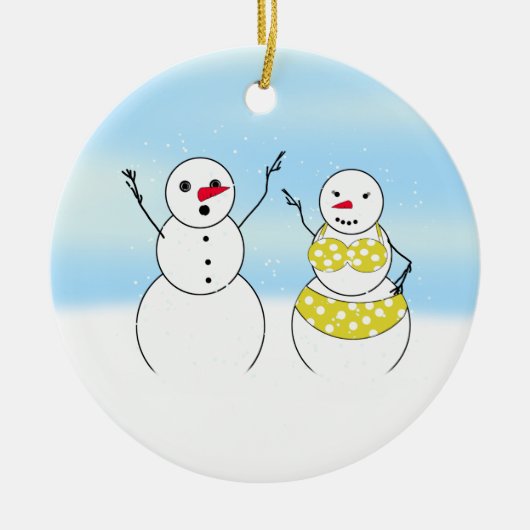 Bikini Time Snowmen Keramikornament (Vorne)