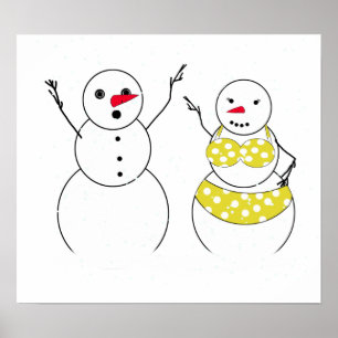 Bikini Time Snowmen Poster