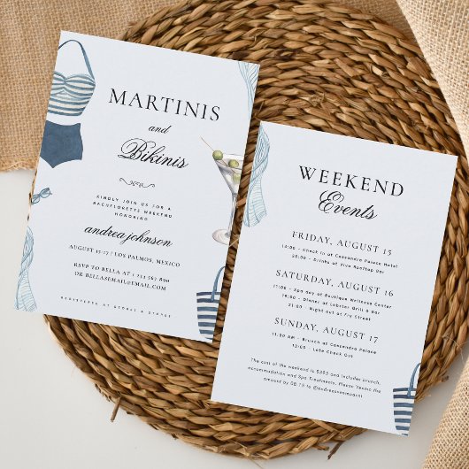 Bikinis & Martinis Blue Hen Bachelorette Weekend Einladung