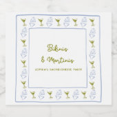 Bikinis & Martinis Blue Olive Junggeselinnen-Absch Alkoholflaschenetikett (Einzelnes Label)