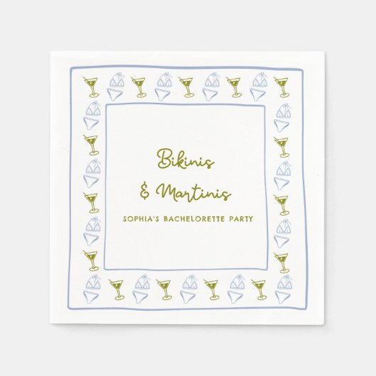 Bikinis & Martinis Blue Olive Junggeselinnen-Absch Serviette (Vorderseite)