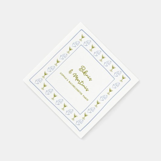 Bikinis & Martinis Blue Olive Junggeselinnen-Absch Serviette (Ecke)