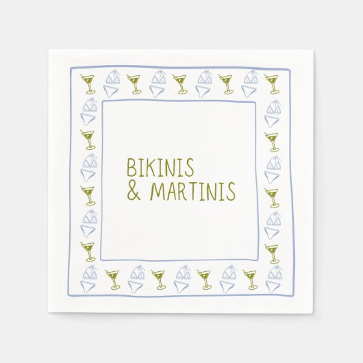 Bikinis & Martinis Blue Olive Junggeselinnen-Absch Serviette (Vorderseite)