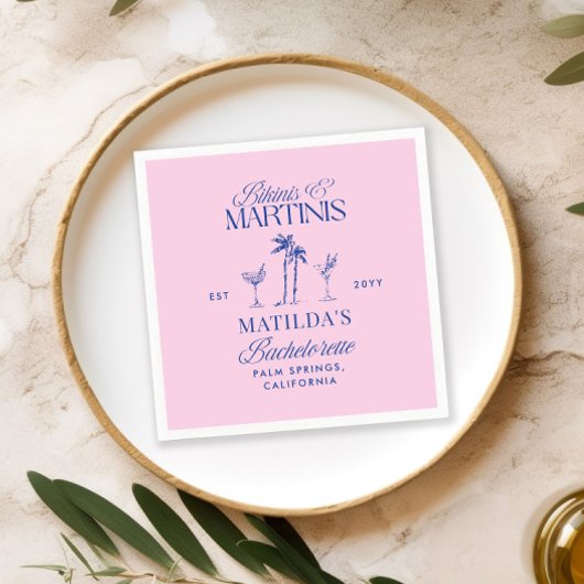 Bikinis & martinis Elegant pink navy bachelorette Serviette