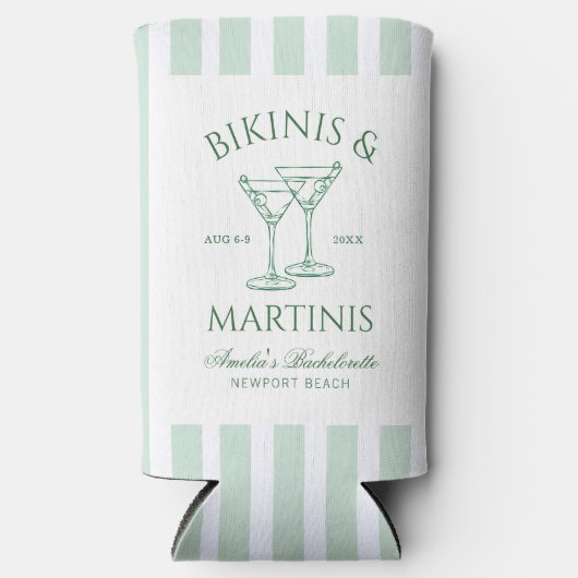 Bikinis & Martinis Green Bachelorette Selters Dosenkühler (Vorderseite)