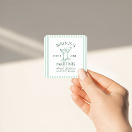 Bikinis & Martinis Green Bachelorette Wochenende Quadratischer Aufkleber