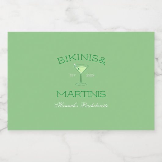 Bikinis & Martinis Green Beach Junggeselinnen-Absc Alkoholflaschenetikett (Einzelnes Label)