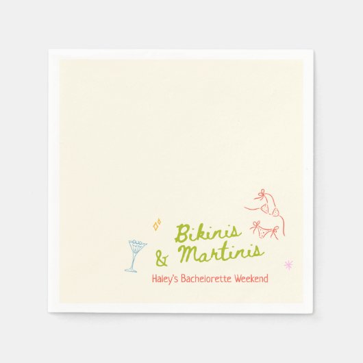 Bikinis & Martinis Hand Drawn Bachelorette Serviette (Vorderseite)