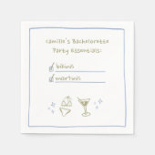 Bikinis & Martinis Handgeschriebener Junggeselinne Serviette (Vorderseite)