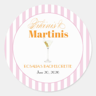 Bikinis & Martinis Junggesellinnenabschied (Pink & Runder Aufkleber