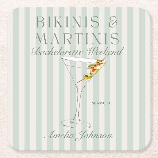 Bikinis & Martinis Rechteckiger Pappuntersetzer (Vorderseite)