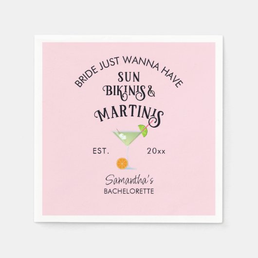 Bikinis & Martinis Tropical Beach Hen Bachelorette Serviette (Vorderseite)