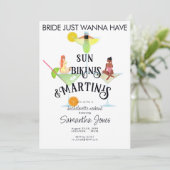 Bikinis & Martinis Tropical Pool Hen Bachelorette Einladung (Stehend Vorderseite)