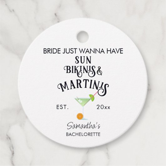 Bikinis & Martinis Tropical Pool Hen Bachelorette Geschenkanhänger (Vorderseite)