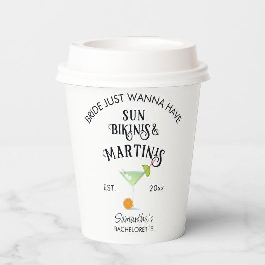 Bikinis & Martinis Tropical Pool Hen Bachelorette Pappbecher (Rückseite)