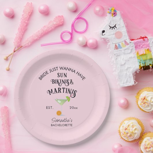 Bikinis & Martinis Tropical Pool Hen Bachelorette Pappteller (Party)