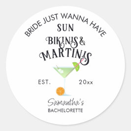 Bikinis & Martinis Tropical Pool Hen Bachelorette Runder Aufkleber