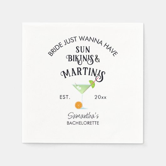 Bikinis & Martinis Tropical Pool Hen Bachelorette Serviette (Vorderseite)