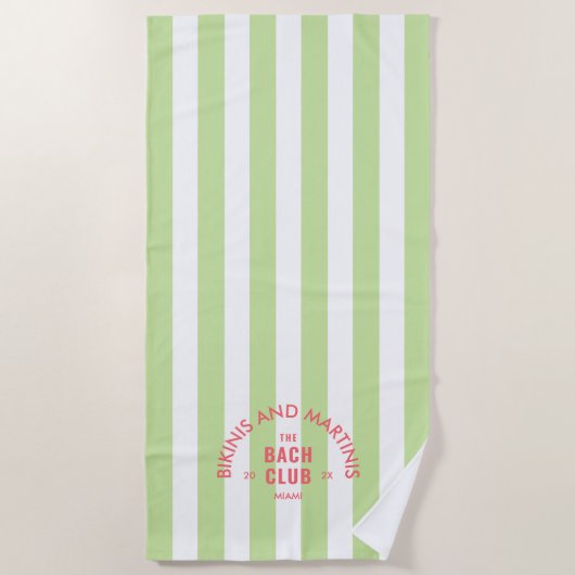 Bikinis und Martinis Bach Club Grüner Streifen Strandtuch (Vorderseite)